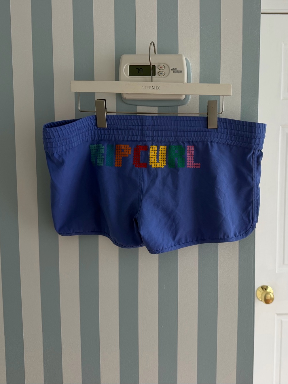 Rip Curl Blue Swim Trunks with White Logo Tag